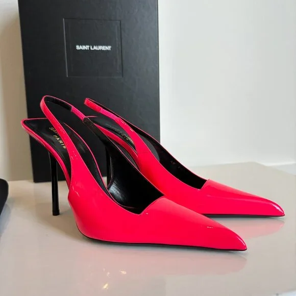 Saint Laurent Paloma 105 Patent Slingback Heels Pink Size 38 NIB $1150 - Picture 2 of 10